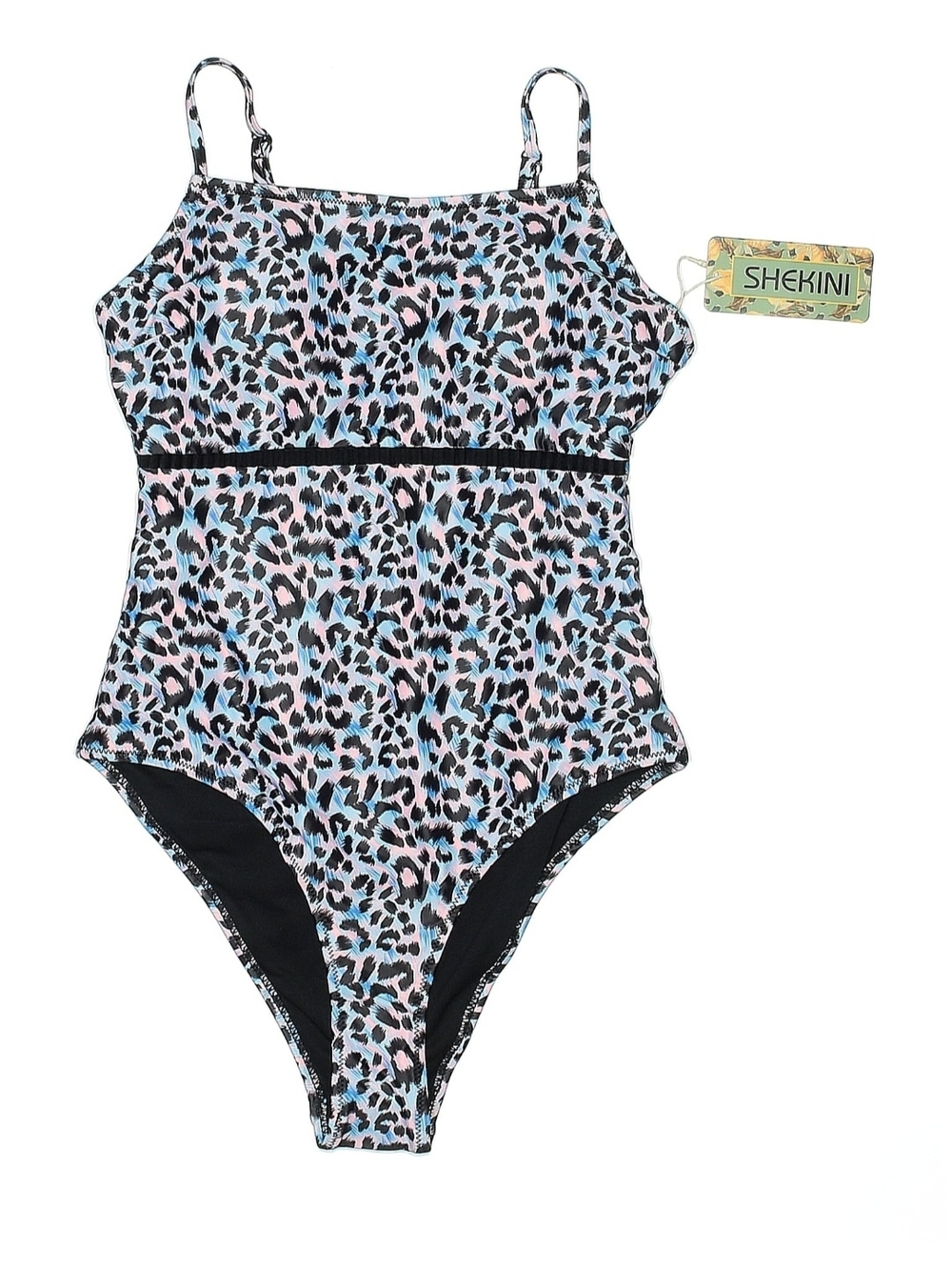 NWT Shekini Leopard Animal Print One Piece Swimsuit Size Small Blue Pink Cutout